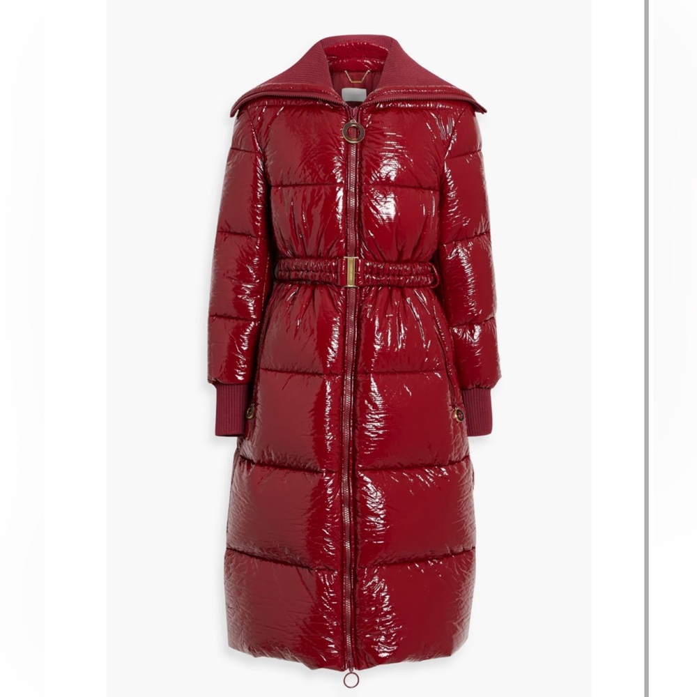 Zimmermann Belted Quilted Vinyl Down Coat - Crimson Size 0